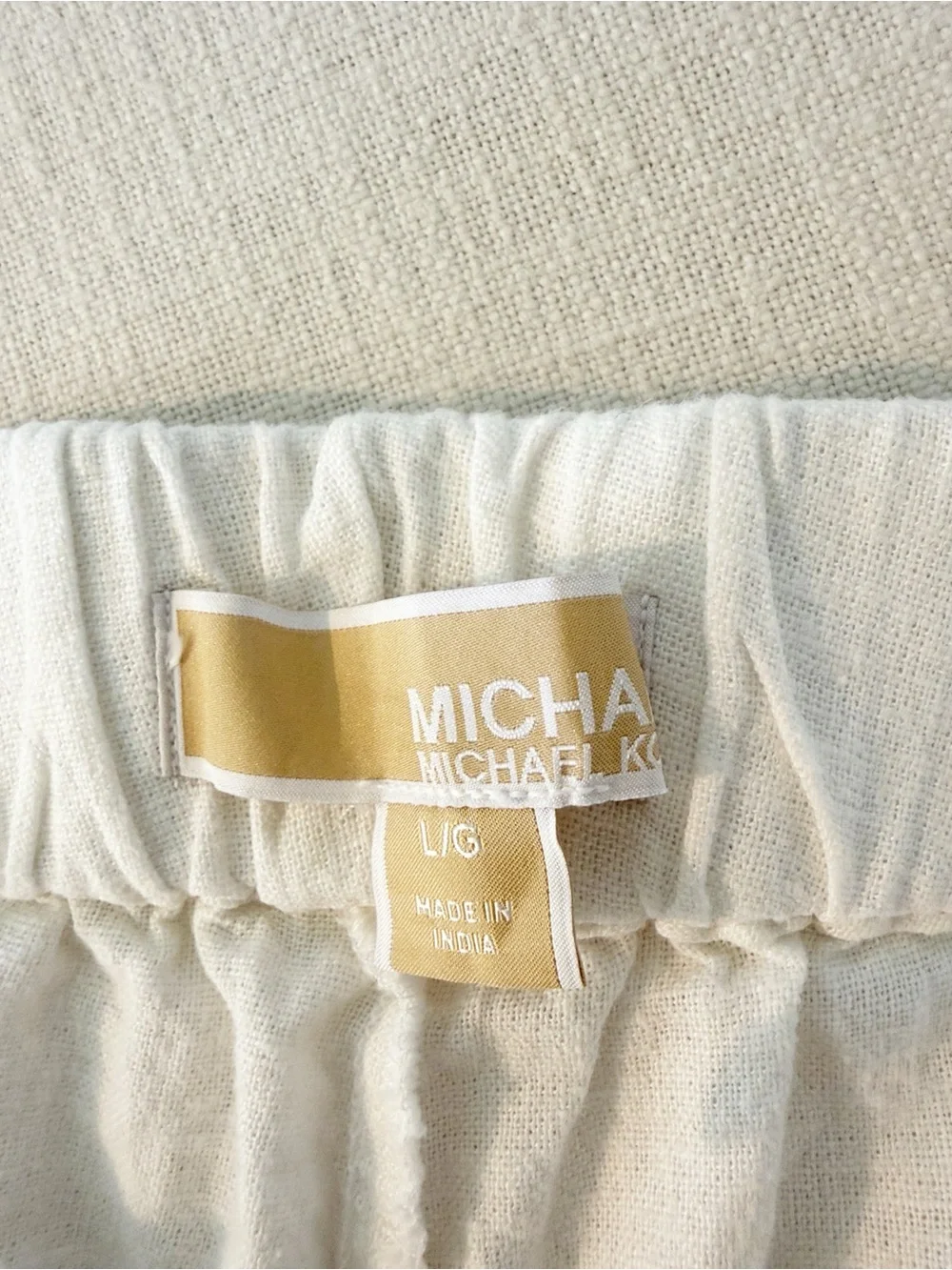 Michael Kors White Linen Blend Wide Leg Trousers Gold Button Detail